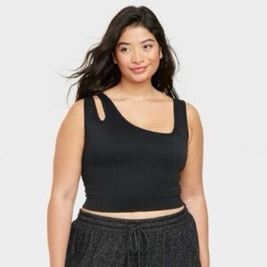 Colsie Asymmetrical Cut Out Crop Top Brami - Black